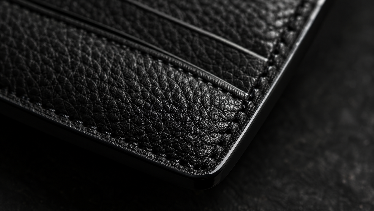 Leather grain and stitching detail